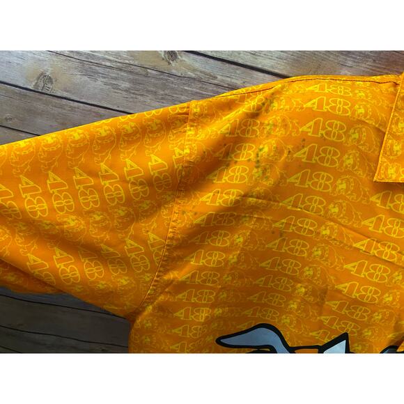 Vintage 90’s Y2K 48 Jeans USA 2XL Bulldog Orange Factory Button Shirt - Picture 5 of 9